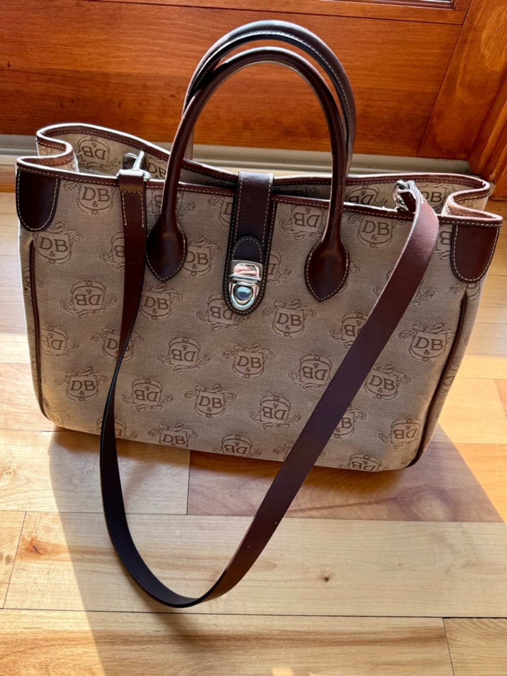 Dooney & Bourke Brown/Beige Signature Satchel with Shoulder Strap